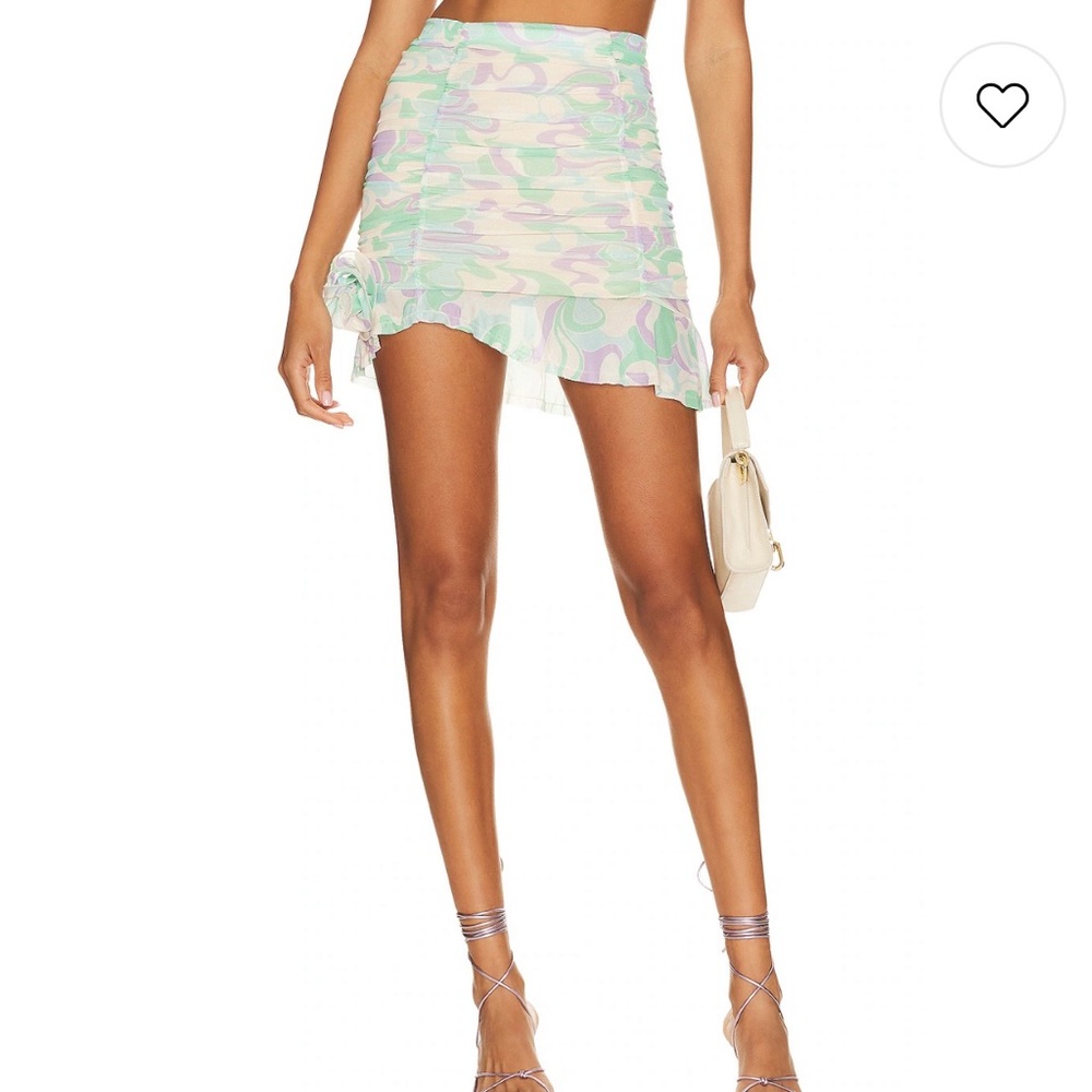 MAJORELLE Green and Pink Asymmetrical Ruffled Mini Skirt